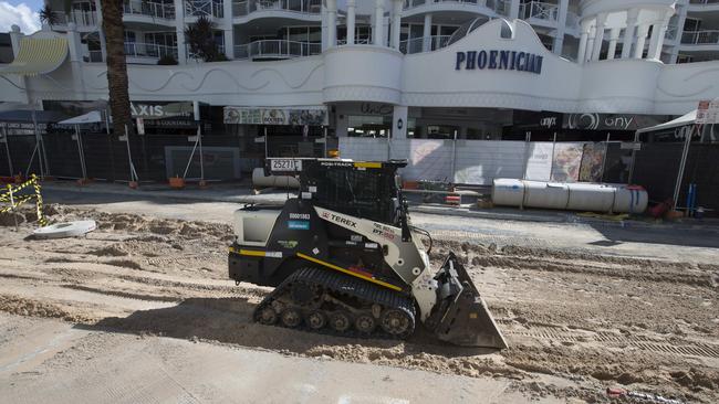 The upgrade and construction site along Surf Parade in Broadbeach. Photo: Jerad Williams