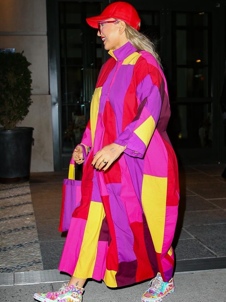 She wore a brightly-coloured designer dress. Picture: Fernando Ramales/Backgrid