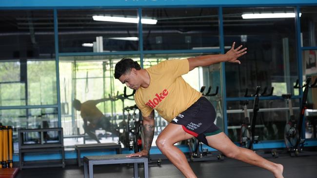 Latrell Mitchell went to the US to work with reconditioning coach Bill Knowles. Picture: Sunny Brar/South Sydney Rabbitohs