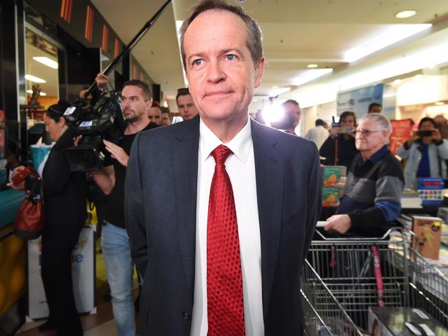 Leader of the Opposition Bill Shorten on a street walk in Perth yesterday. Picture: AAP