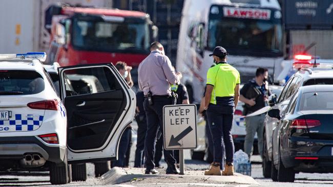 Police at the scene of the crash in Appleton Dock Rd, West Melbourne, on October 28 that claimed the life of Tarneit man Bhupinder Singh. Picture: Jason Edwards