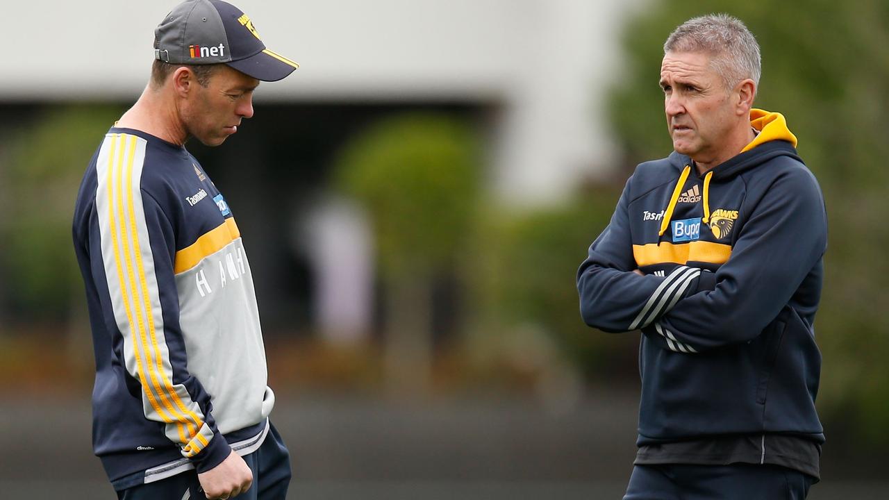 Alastair Clarkson and Chris Fagan while at Hawthorn. Picture: AFL Media