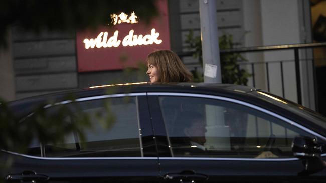 Labor senator Kimberley Kitching arrives at the Wild Duck restaurant in Canberra on Wednesday night. Picture: Gary Ramage