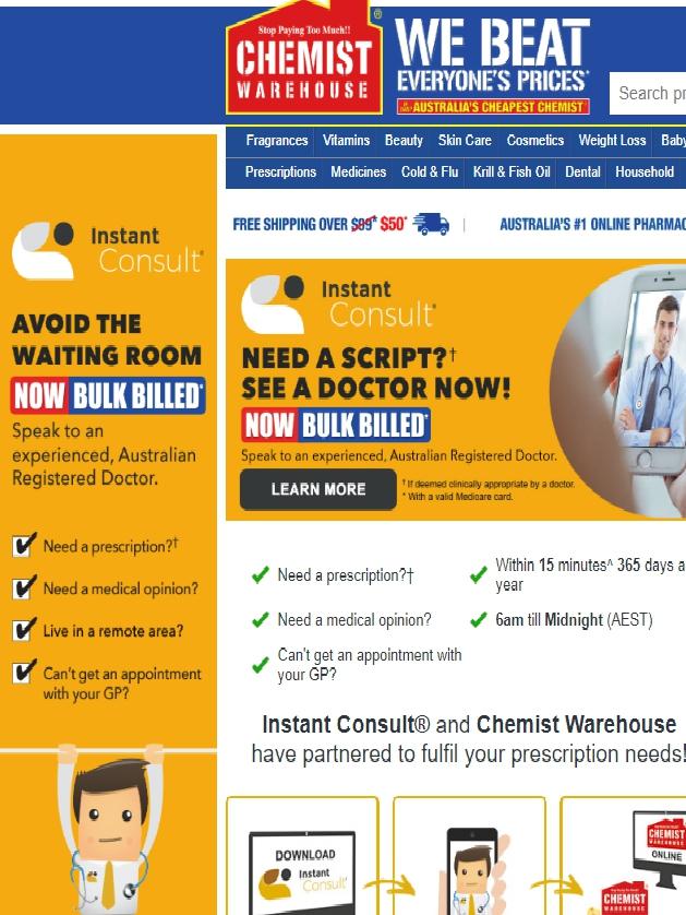 Chemist Warehouse’s online advertisement for telehealth.