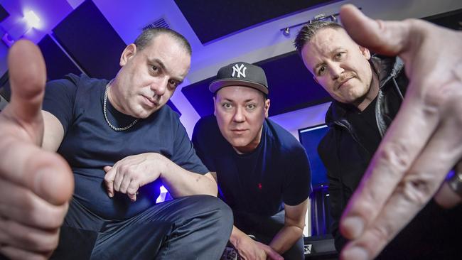 Hilltop Hoods – Bazz (DJDebris), Matt (Suffa) and Dan (Pressure). Picture: Roy VanDerVegt