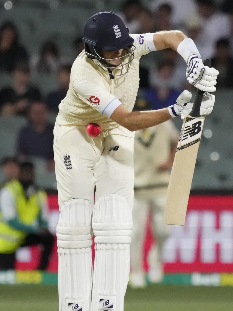Joe Root cops a low blow to his nether regions. (Photo by Daniel Kalisz/Getty Images)