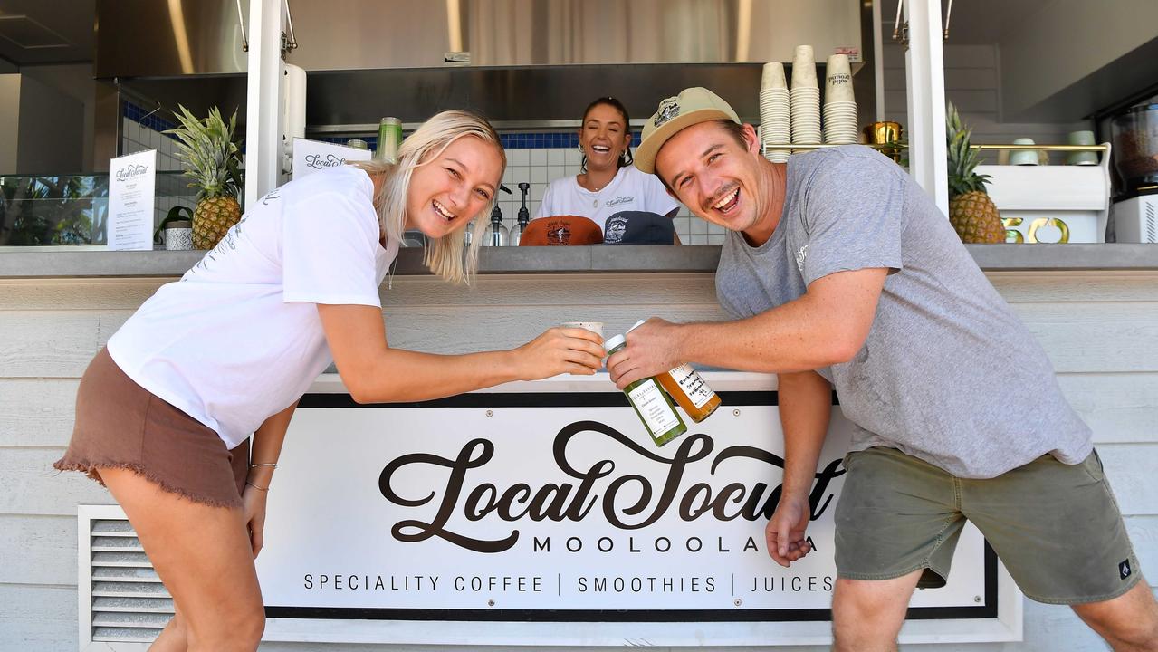 Kristy Knox and Jake Jodvalkis have opened a new cafe The Local Social on the wharf Mooloolaba. Picture: Patrick Woods.