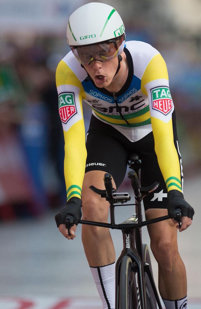 BMC Racing Team's Australian cyclist Rohan Dennis rides in Malaga during the first stage of the 73rd edition of the Tour of Spain. Picture: AFP