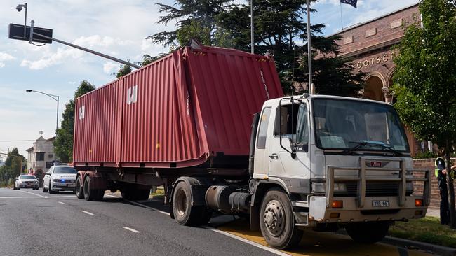 Napier St was closed for about 30 minutes while the truck was moved to the side of the road. Picture: Martin Wurt/MTAG 