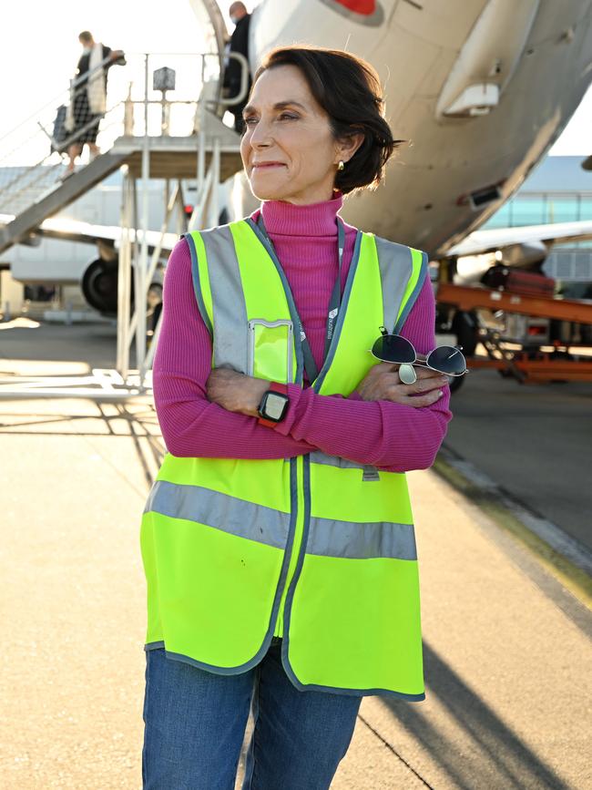 Jayne Hrdlicka on the ground in Brisbane. Picture: Lyndon Mechielsen