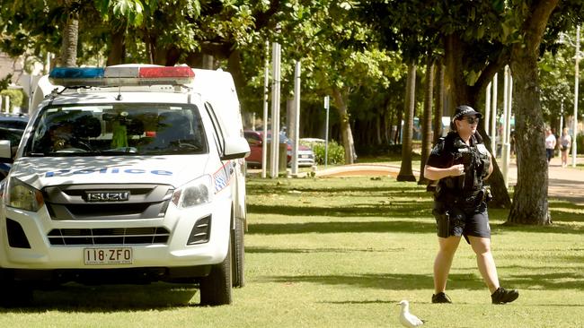 Police patrol along the Strand. Picture: Evan Morgan