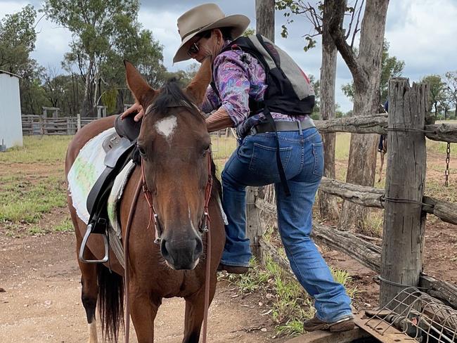 Clermont member Jean Lawrence is always on the lookout for a good mounting block. Picture: Contributed