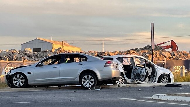 Two cars collided at Birkenhead on Sunday. Picture: Dean Martin