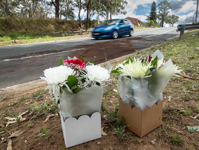 Flowers left at the scene yesterday.Picture: Julian Andrews