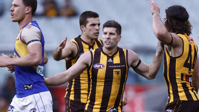 Luke Breust celebrates one of his six goals. Picture: Darrian Traynor/Getty Images