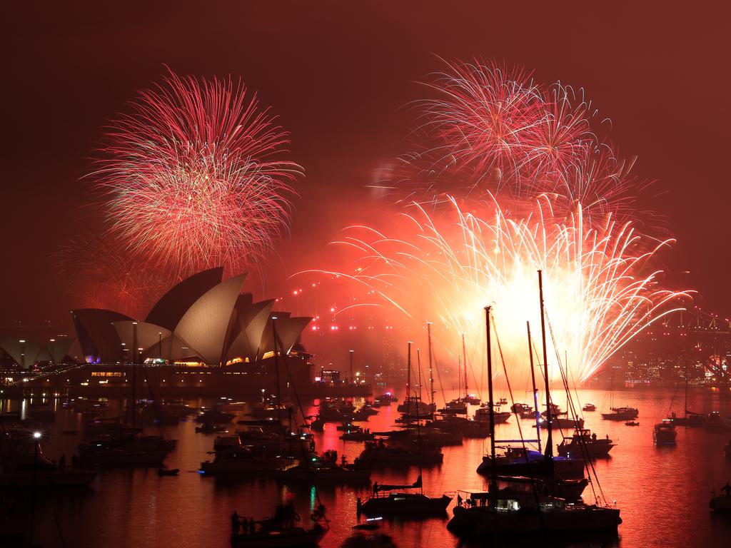 New Year's Eve 9pm fireworks over Sydney Harbour as seen from Mrs Macquarie's Chair. Picture: Jonathan Ng