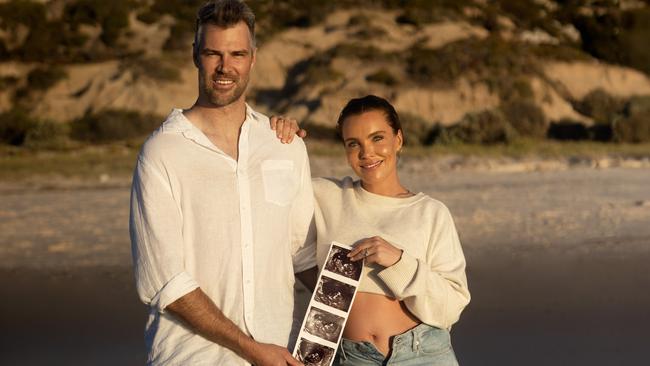 Abbey Holmes and Keegan Brooksby are expecting their first child. Picture: Diana Brandt