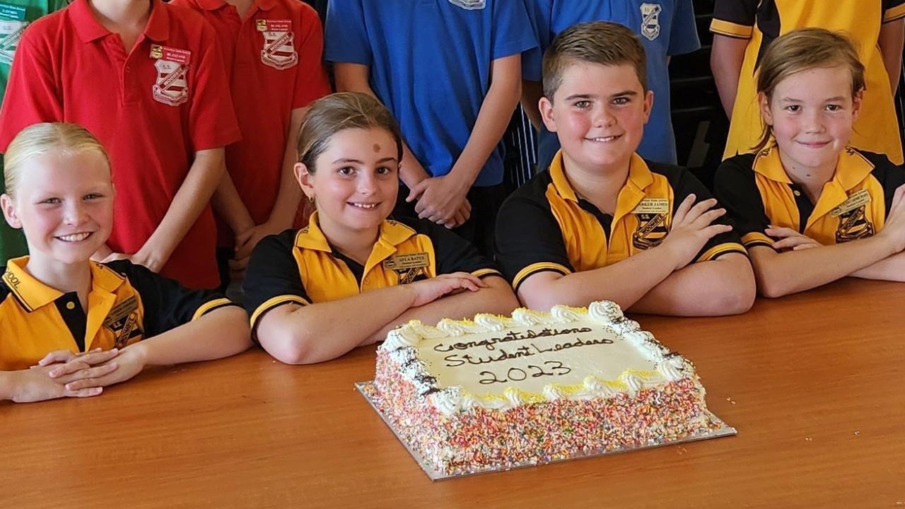 Woombye State School captains Summer Anderson, Ayla Bates, Parker James, Caleb Carmichael