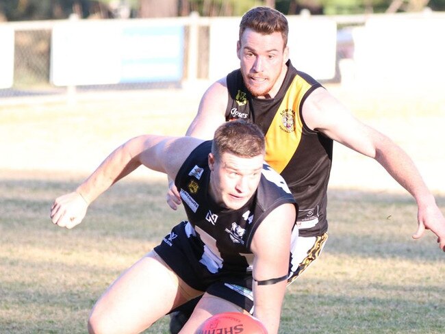 Action from the Hahndorf v Lobethal HFL game on Saturday. Picture: Aliza Fuller/Lobethal Football Club