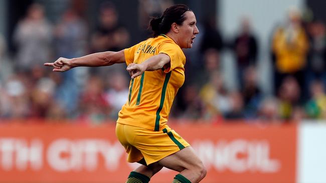 De Vanna celebrates scoring against Brazil in 2017. Picture: Getty Images