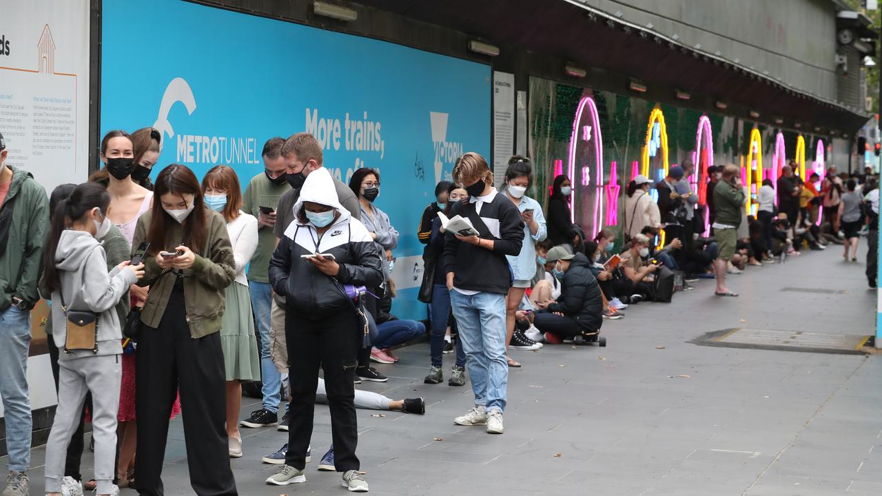 People have been waiting for hours at testing centres. Picture: NCA NewsWire/ David Crosling