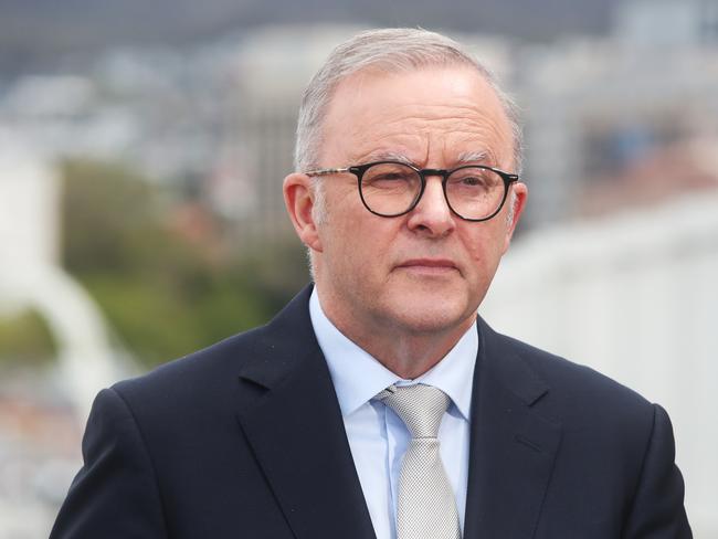 Prime Minister Anthony Albanese in Hobart in relation to $188 million funding for Macquarie Wharf.  Picture: Nikki Davis-Jones