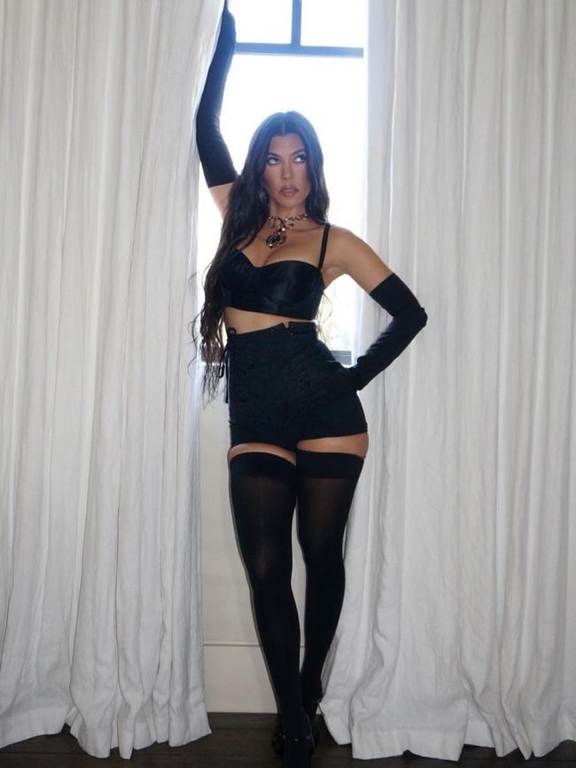 Kourtney Kardashian wearing a pair of thigh-high stockings. Picture: Instagram