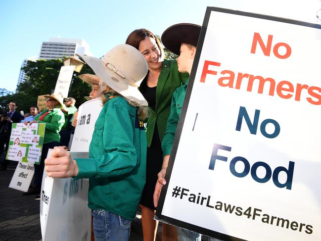 Queensland Opposition leader Deb Frecklington is seen during a farmers protest outside Parliament House in Brisbane, Tuesday, May 1, 2018. The protesters voiced their opposition to the Queensland government's vegetation management laws. (AAP Image/Dan Peled) NO ARCHIVING