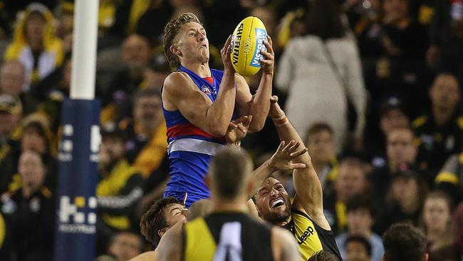 Aaron Naughton soars for a mark against Richmond in Round 7 last year. Picture: Michael Klein