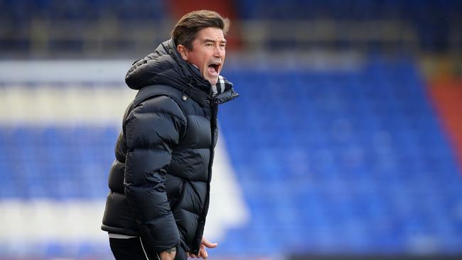 Oldham Athletic manager Harry Kewell gestures on the touchline during the Sky Bet League Two match at Boundary Park, Oldham. Picture: PA Images via Getty Images