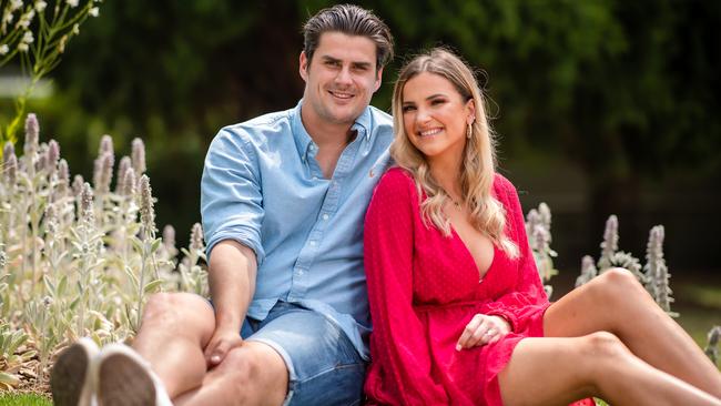 Tom Boyd with fiance Anna von Moger in St Vincent Gardens. Picture: Jason Edwards