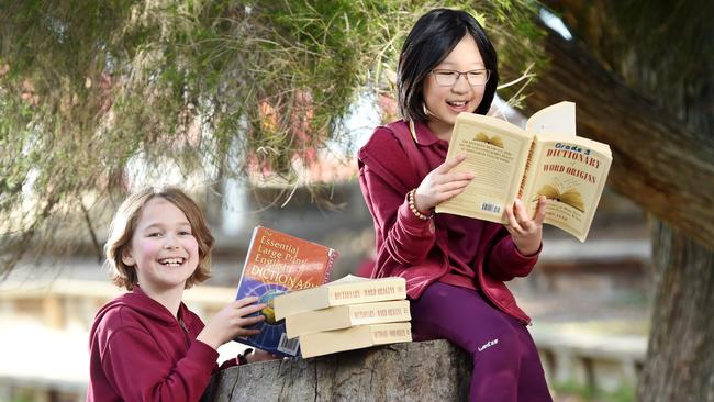 MELBOURNE, AUSTRALIA - AUGUST 24TH, 2023 : Grade 4s Milla Whiteley and Vanessa Wong from Cheltenham East Primary School, are advancing to the state and territory finals of the Prime Ministers Spelling Bee.Picture : Nicki Connolly