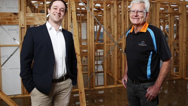 Master Builders Tasmania Executive Director Matthew Pollock alongside owner of Creative Homes Hobart, Greg Rothacker, who has been busy since the HomeBuilder scheme. Picture: Zak Simmonds