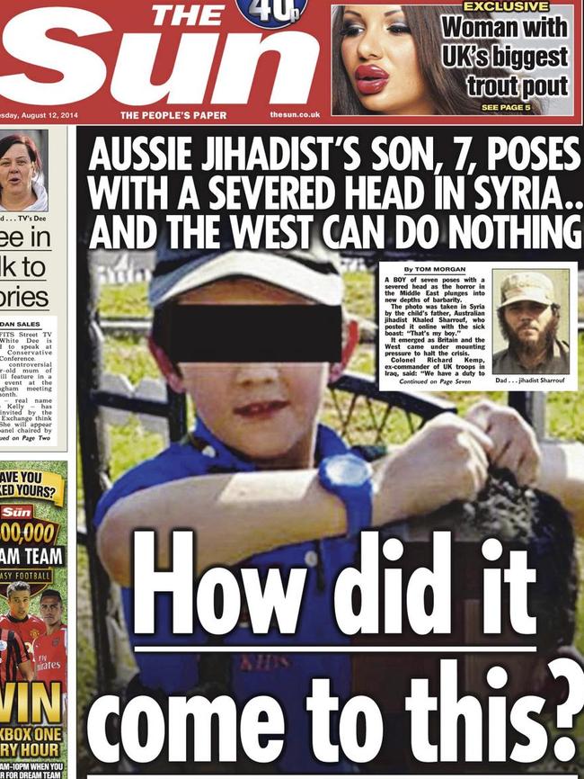 International outrage in August 2014: British newspaper The Sun shows the son of Khaled Sharrouf holding a severed head in Syria.