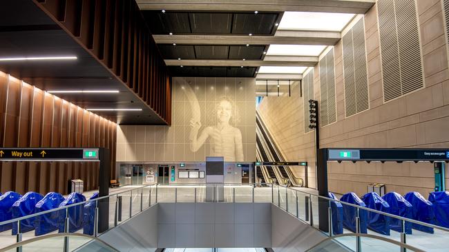 The final touches are being added to the concourse level at Waterloo station as the Sydney Metro City and Southwest moves closer to its opening date in 2024. Picture: