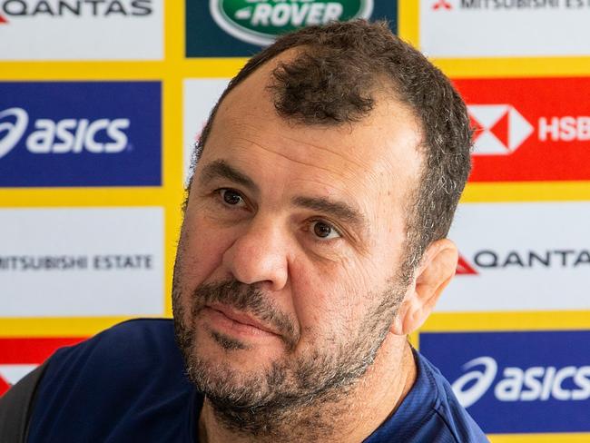 Head coach of the Wallabies Michael Cheika speaks to the media during a press conference on Waiheke Island, Auckland, New Zealand, Thursday, August 23, 2018. (AAP Image/David Rowland) NO ARCHIVING