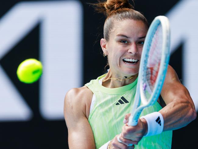 January 14: Maria Sakkari (GRE) plays Nao Hibino (JPN) at Rod Laver Arena during the 2024 Australian Open on Sunday, January 14, 2024. Photo by TENNIS AUSTRALIA/ AARON FRANCIS