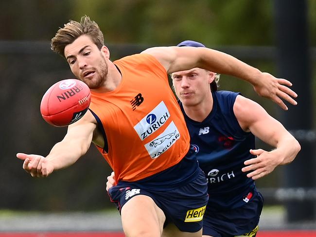 Jack Viney gathers the ball while training at Casey Fields in pleasing signs for Dees fans.