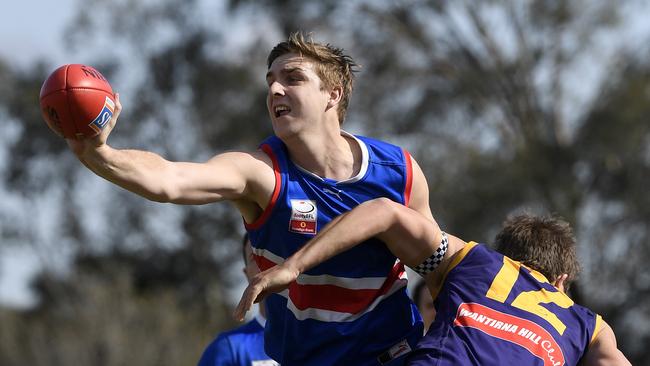 Max King and Cameron Purdy in action during the EFL Div 1 Grand final between Vermont and South Croydon in Bayswater, Saturday, Sept. 22, 2018. Picture:Andy Brownbill