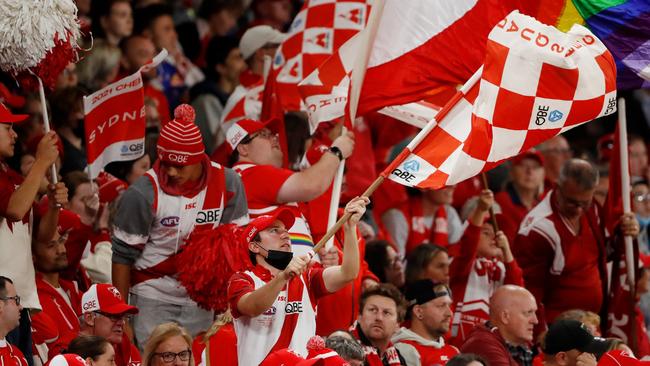 Swans fans weren’t too pleased with the umpires. (Photo by Dylan Burns/AFL Photos via Getty Images)