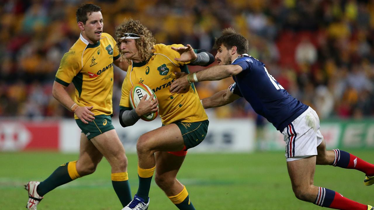 Nick Cummins playing for Australia against France. Picture: Peter Wallis