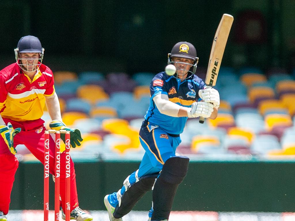 Gold Coast Thunder batsman Nic Peterson in action during the Bulls Masters Country Challenge T20 final at the Gabba on Sunday. Picture: ROBERT JONES/ACTION PHOTOS