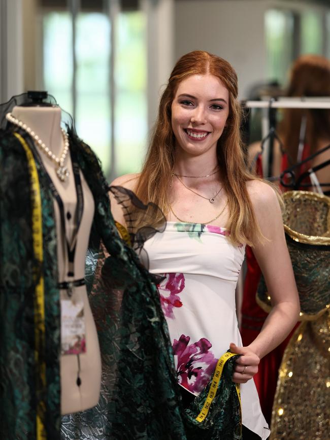 Sofia Stoelhorst, 15, was awarded second runner up in the Cairns Fashion Week Innovation Award. As a result of her win she got to model her own design on the fashion week runway, becoming the youngest model and youngest designer in the show amongst international models and designers. Picture: Brendan Radke