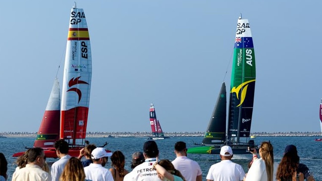 Spain SailGP and the Australia SailGP Team in Dubai. Picture: Kieran Cleeves for SailGP.