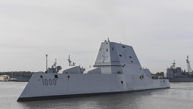 The guided-missile destroyer USS Zumwalt could be fitted with the new weapon. Picture: AFP PHOTO / US NAVY / PO2 Timothy SCHUMAKER