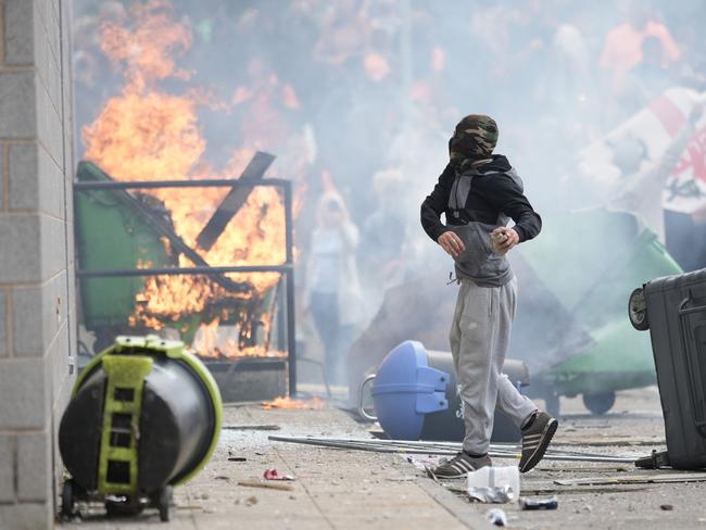 Rioters attack a Holiday Inn Express in Manvers, which was being used as an asylum-seekers hotel in Rotherham. Picture: Getty Images