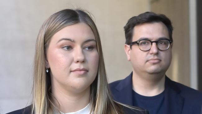 Brittany Higgins arrives at Federal Court, with David Sharaz behind her. Picture: NCA NewsWire / Jeremy Piper