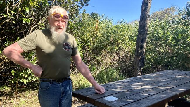 Peter Stace at the table close to where his daughter is believed to have been murdered.