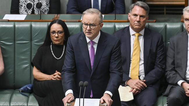 Prime Minister Anthony Albanese speaks to the constitutional amendment legislation in the House of Representatives at Parliament House in Canberra. Picture: NCA NewsWire/Martin Ollman