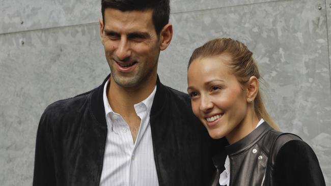 Djokovic and wife Jelena. Picture: AP